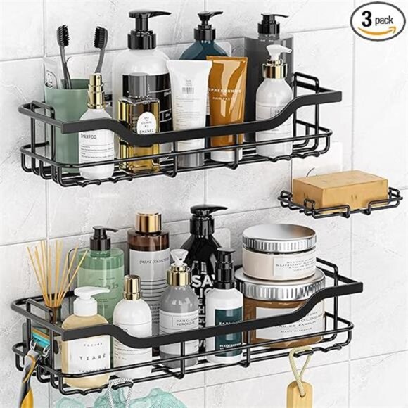 Shower Caddy 3-Pack, Adhesive Shower Organizer with Soap Holder - Picture 8 of 16
